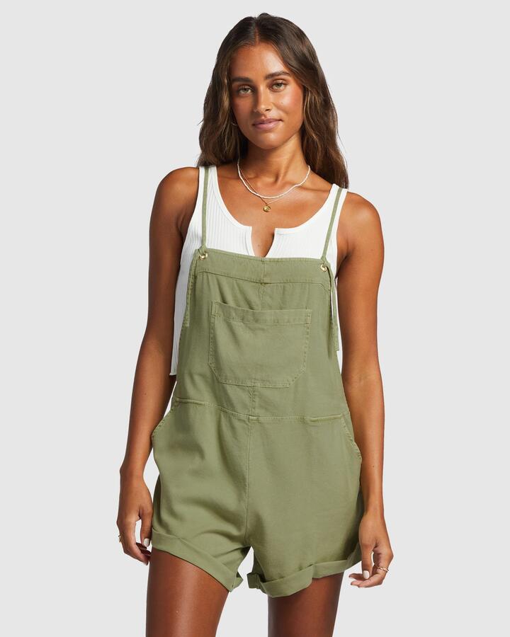 Image of Bodysuits. Product name - Billabong Womens Wild Pursuit Playsuit Avocado in Avocado colour by brand - Billabong