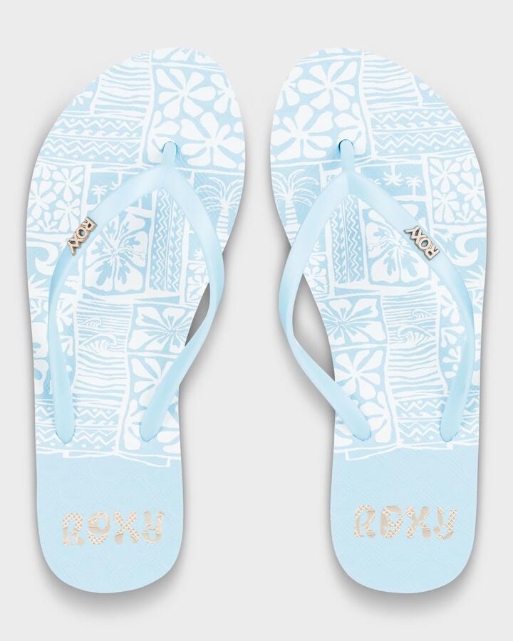 Image of Sandals. Product name - Roxy Womens Viva Stamp Ii Thongs Sky/White in Sky/White colour by brand - Roxy