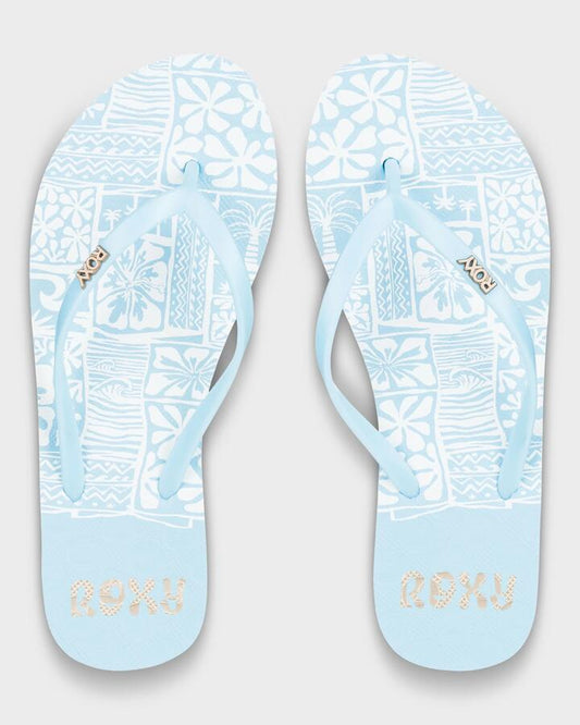 Image of Sandals. Product name - Roxy Womens Viva Stamp Ii Thongs Sky/White in Sky/White colour by brand - Roxy