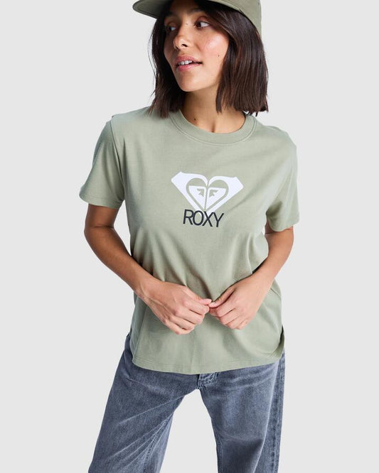 Image of T-Shirts. Product name - Roxy Womens Ocean Road Art T-Shirt Oil Green in Oil Green colour by brand - Roxy