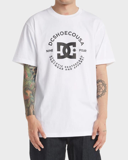 Image of a model wearing Tops. Productname: DC Shoes - Mens Dc Star Pilot T-Shirt - White - in White colour by brand - DC Shoes