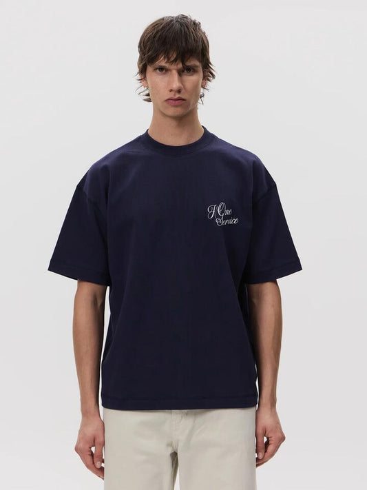 Image of a model wearing Tops. Productname: Article One Apero Tee in Navy colour by brand - Article One