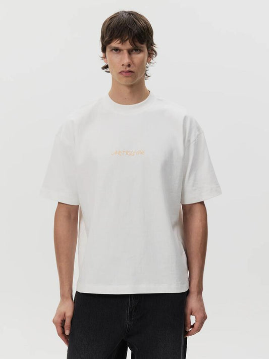 Image of a model wearing Tops. Productname: Article One Let Me Ride Tee in Chalk colour by brand - Article One