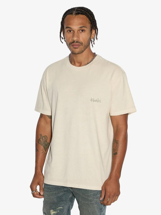 Image of a model wearing Tops. Productname: Ksubi AllDay Biggie SS Tee in Tan colour by brand - Ksubi