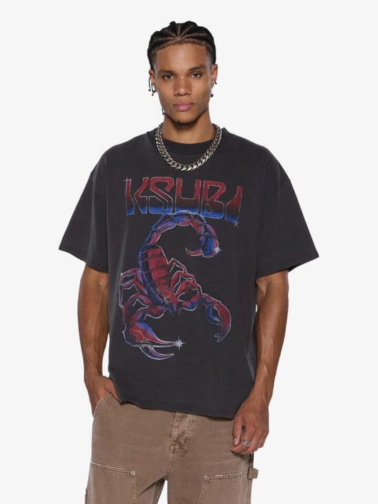 Image of a model wearing Tops. Productname: Ksubi Venom Ekcess SS Tee in Black colour by brand - Ksubi