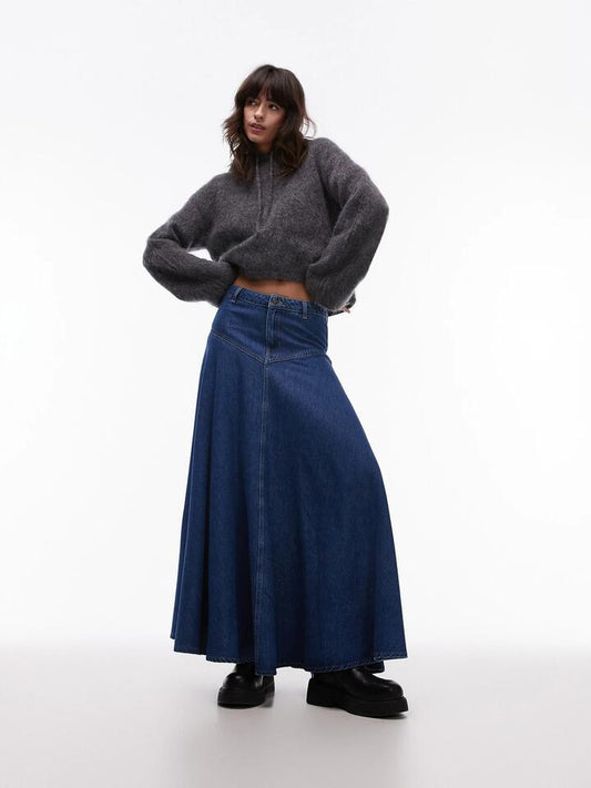Image of Jeans. Productname: Topshop Denim A-Line Skirt in Mid Blue colour by brand - Topshop