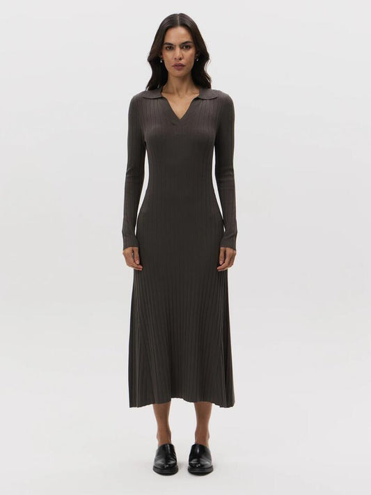 Image of a model wearing Dress. Productname: Lulu & Rose Munroe Knit Dress in Charcoal colour by brand - Lulu & Rose