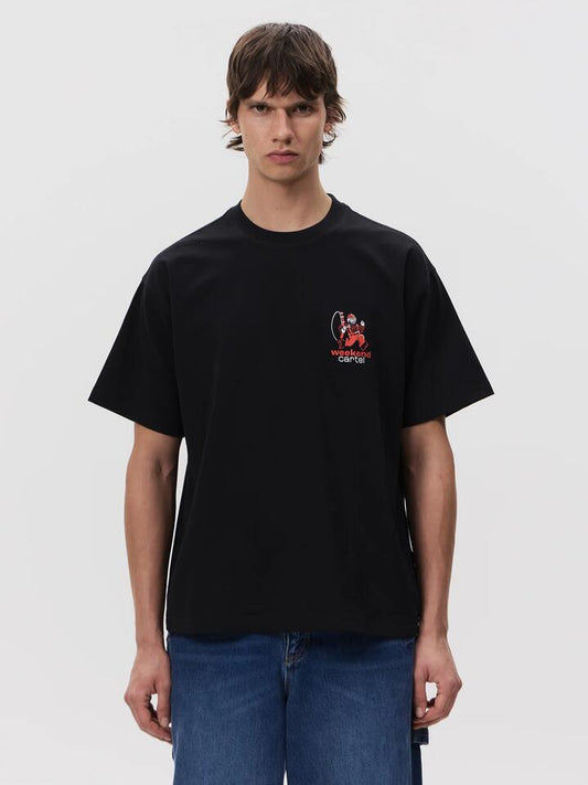 Image of a model wearing Tops. Productname: Weekend Cartel Ah Well! Tee in Black colour by brand - Weekend Cartel