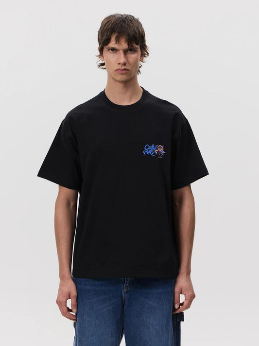 Image of a model wearing Tops. Productname: Weekend Cartel Moto Tee in Black colour by brand - Weekend Cartel