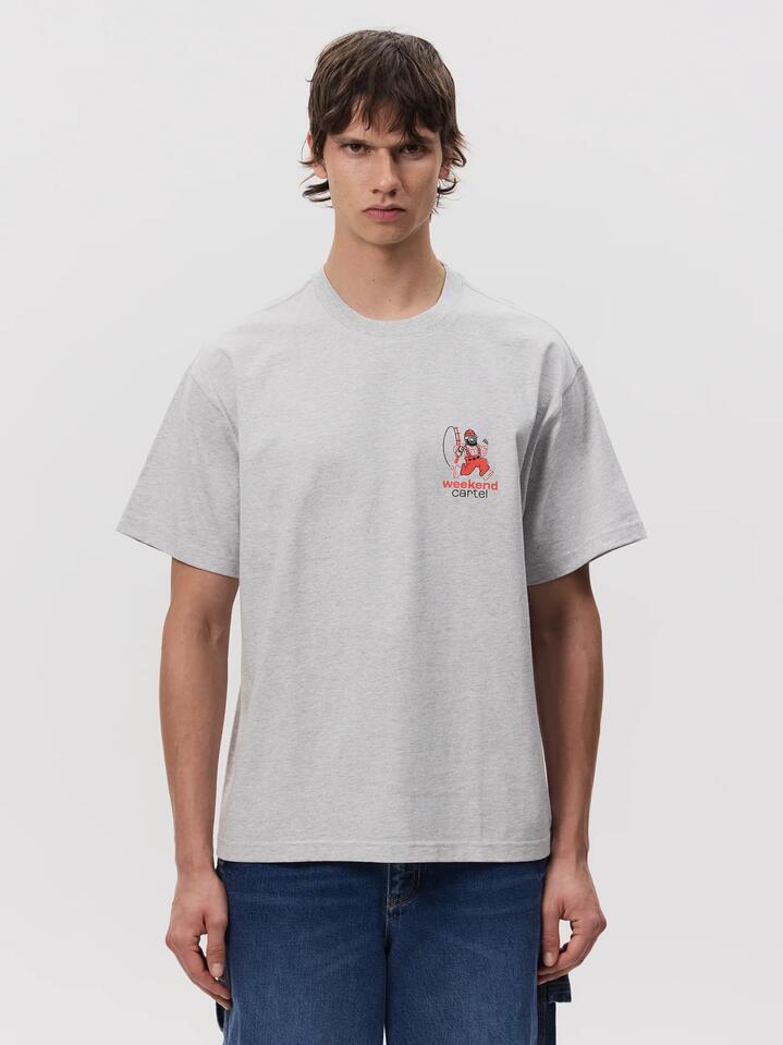 Image of a model wearing Tops. Productname: Weekend Cartel Ah Well! Tee in ASH HEATHER colour by brand - Weekend Cartel