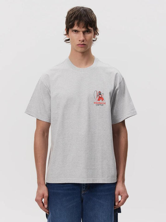 Image of a model wearing Tops. Productname: Weekend Cartel Ah Well! Tee in ASH HEATHER colour by brand - Weekend Cartel