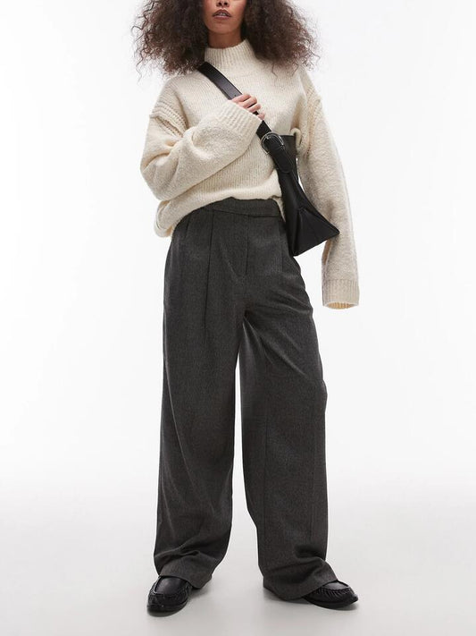 Image of a model wearing Pants. Productname: Topshop Co-Ord Pleat Wide Leg Trouser in Charcoal colour by brand - Topshop