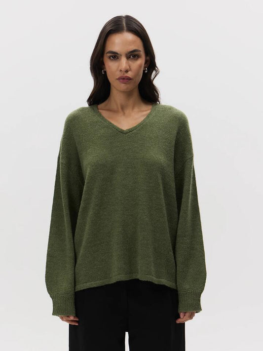 Image of a model wearing Outerwear. Productname: MSE Alpaca Blend Jumper in Khaki colour by brand - MSE