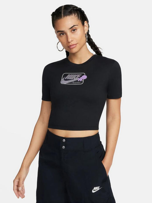 Image of a model wearing Tops. Productname: Nike Cropped T-Shirt in Black colour by brand - Nike