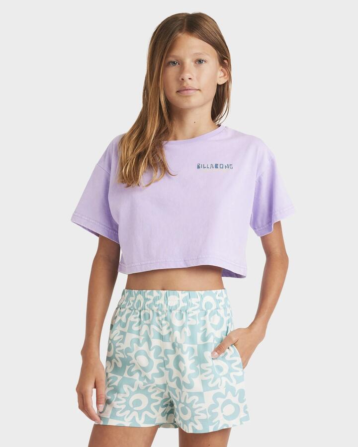 Image of a model wearing Shorts. Productname: Billabong - Girls 6-16 Lost On You Elastic Waist Shorts - Misty Blue - in Misty Blue colour by brand - Billabong