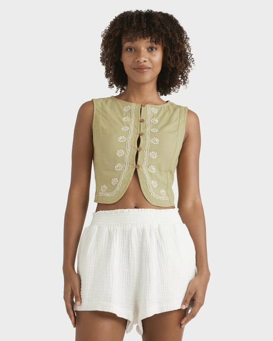 Image of Coats & Jackets. Product name - Billabong Womens Your Crush Vest Light Olive in Light Olive colour by brand - Billabong