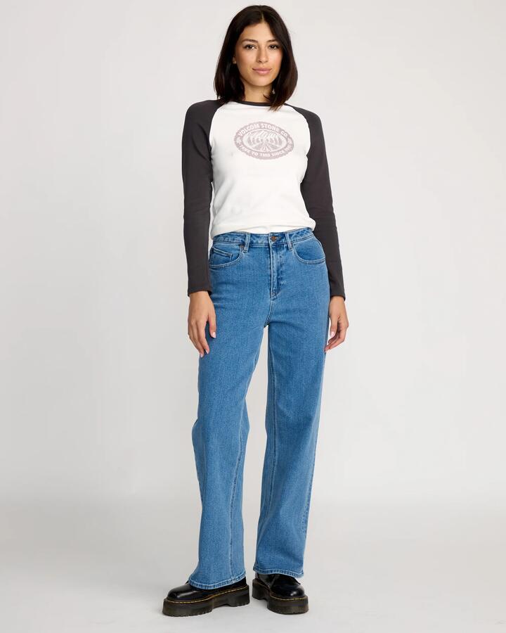 Image of Jeans. Productname: Volcom - Womens Stoned Boyfriend High Rise Denim Jeans - Deep River Blues - in Deep River Blues colour by brand - Volcom