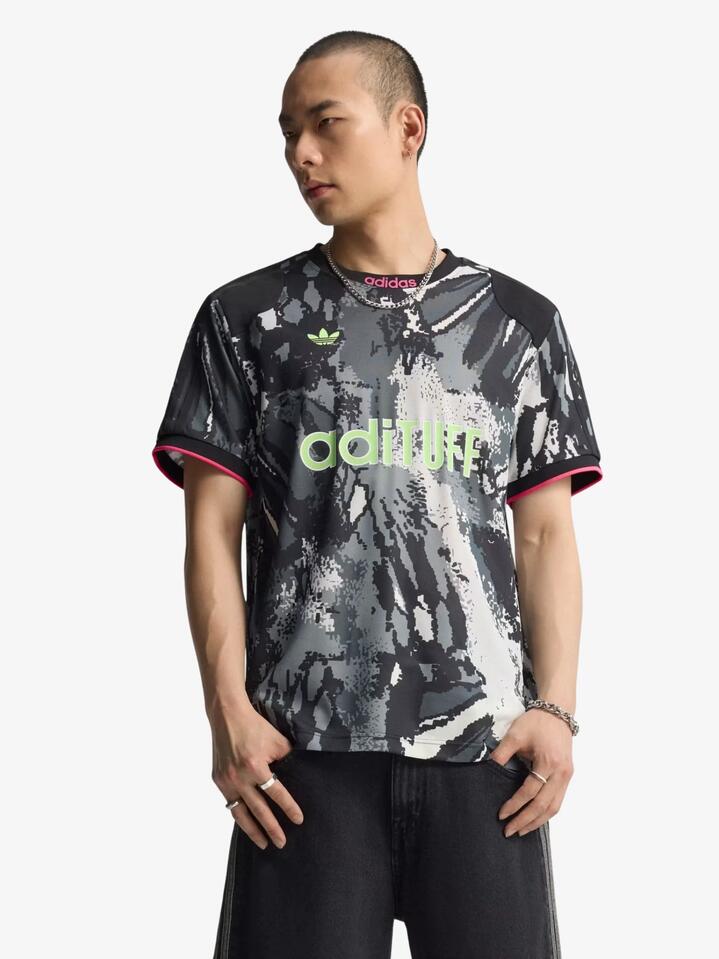 Image of a model wearing Tops. Productname: Adidas Archive Jersey in MULTI/GREY THREE colour by brand - Adidas
