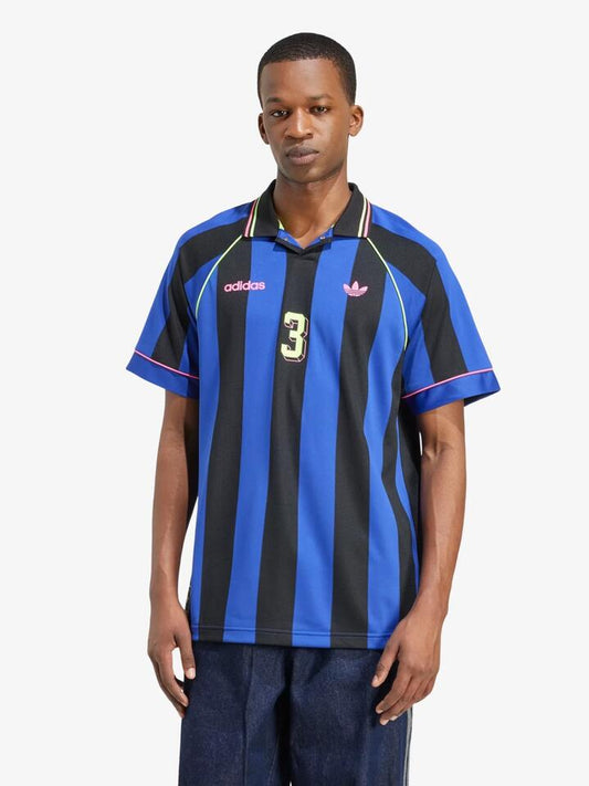 Image of a model wearing Tops. Productname: Adidas Jacquard Jersey in SEMI LUCID BLUE/BLACK colour by brand - Adidas