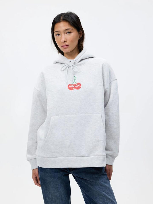 Image of a model wearing Outerwear. Productname: Worship Cherio Box Fit Hood in SNOW MARLE colour by brand - Worship
