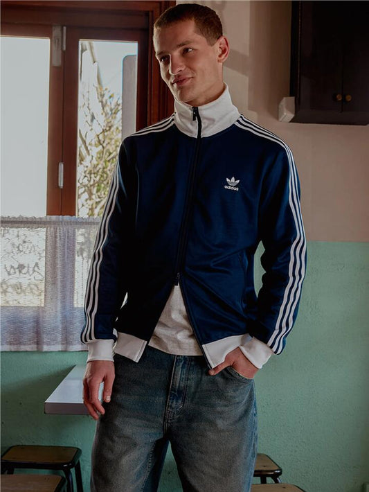 Image of a model wearing Tops. Productname: Adidas Mens Classic Track Top in NIGHT/INDIGO colour by brand - Adidas