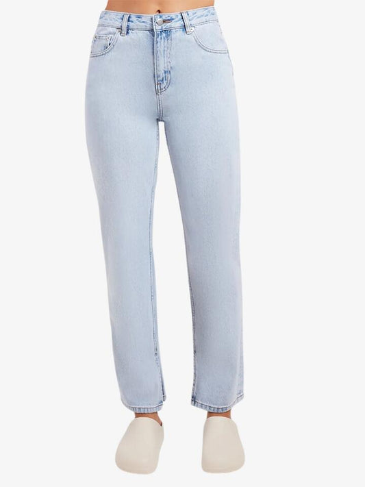 Image of a model wearing Denim. Productname: Nude Lucy Organic Split Hem Jean in Clear Blue colour by brand - Nude Lucy
