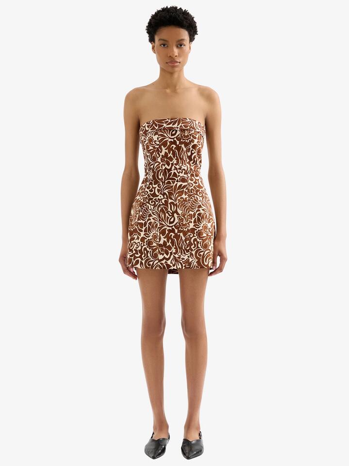 Image of a model wearing Dress. Productname: Nude Lucy Florense Mini Dress in Florense colour by brand - Nude Lucy