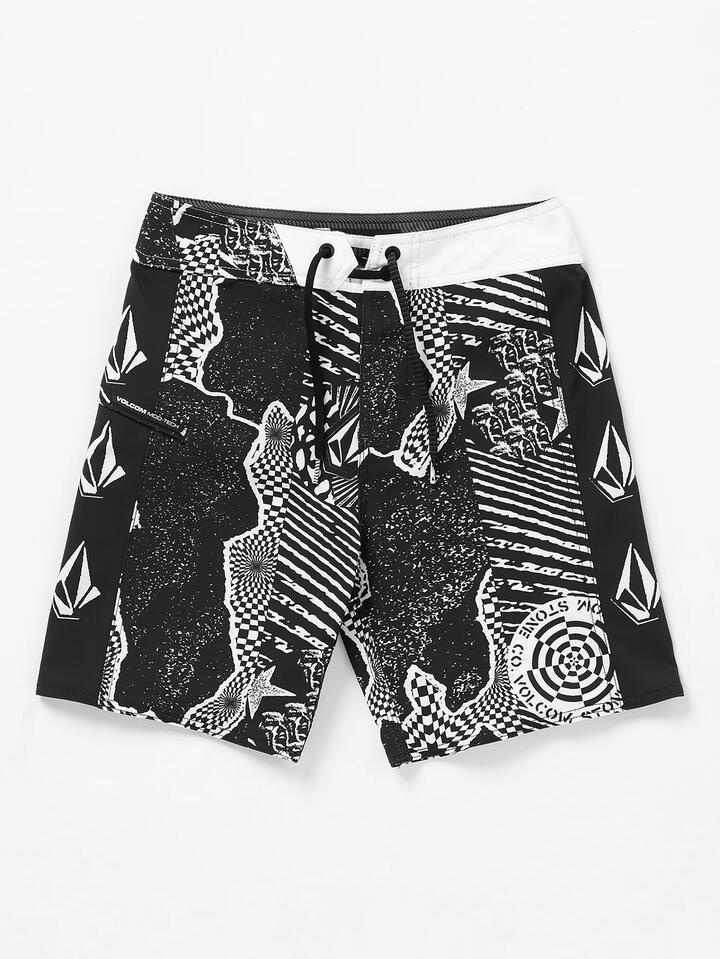 Image of Swimwear. Product name - Volcom Boys 8-16 Lido Iconic Mod Boardshorts Black White in Black White colour by brand - Volcom