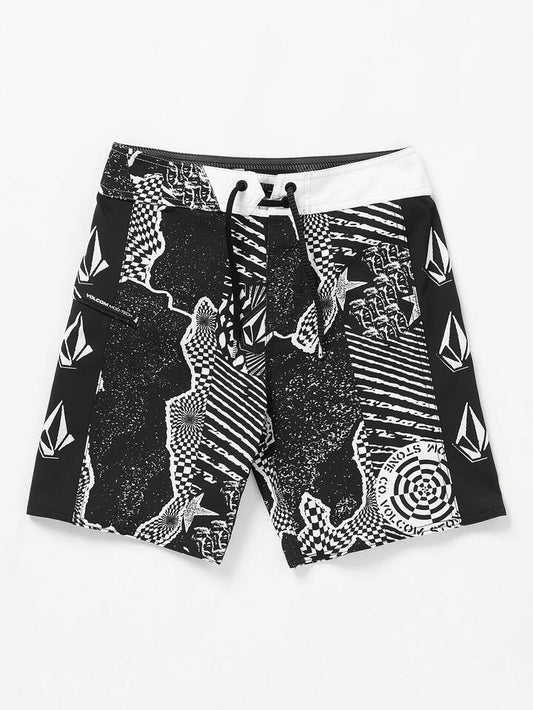Image of Swimwear. Product name - Volcom Boys 8-16 Lido Iconic Mod Boardshorts Black White in Black White colour by brand - Volcom