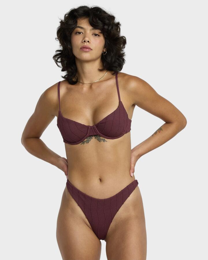 Image of Swimwear. Product name - RVCA Womens Chevy Grooves 90S Underwire Bikini Top Redwood in Redwood colour by brand - RVCA