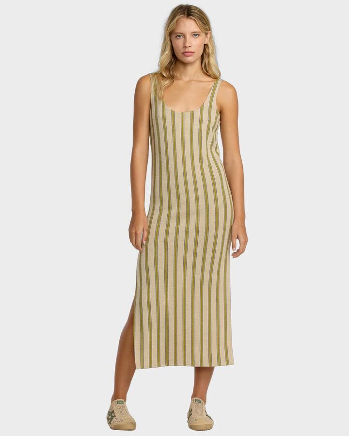 Image of Dresses. Product name - RVCA Womens Willow Midi Dress Eucalyptus in Eucalyptus colour by brand - RVCA