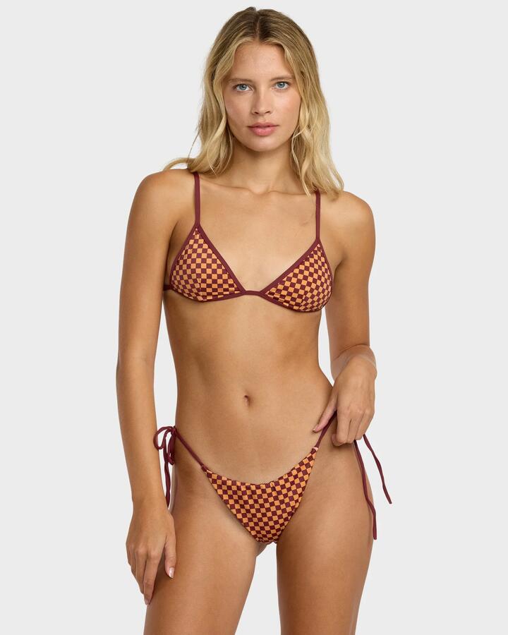 Image of Swimwear. Product name - RVCA Womens Reverberation Fixed Tri Bikini Top Ochre in Ochre colour by brand - RVCA