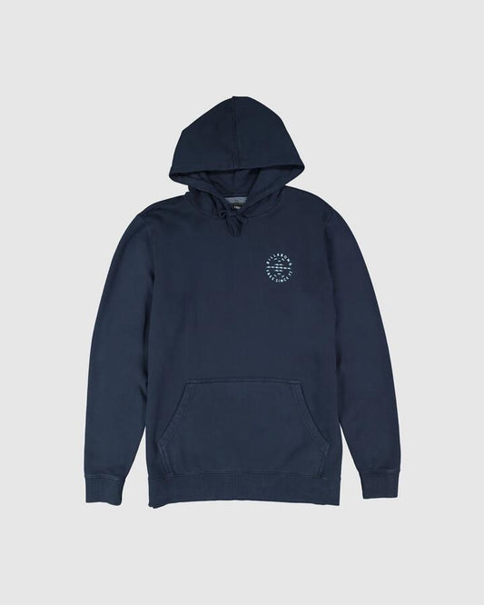 Image of a model wearing Outerwear. Productname: Billabong Mens Big Wave Daz Pop Pullover Hoodie Navy - in Navy colour by brand - Billabong