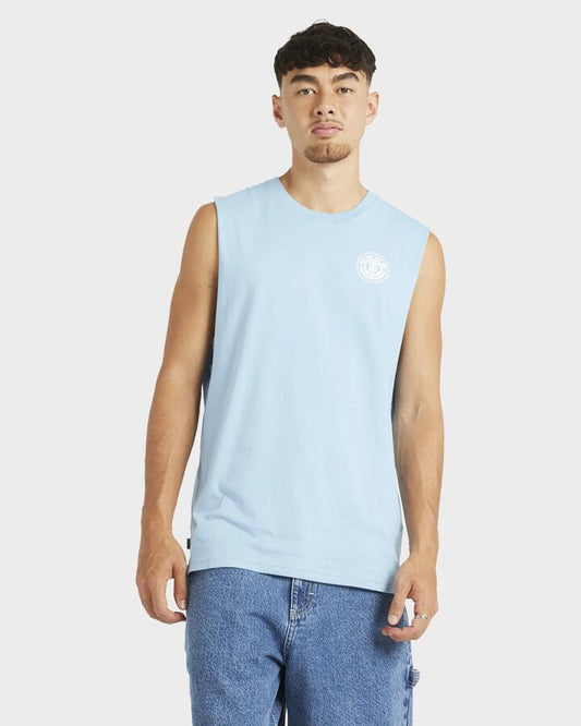 Image of a model wearing Tops. Product name - Element Mens Seal Bp Muscle Shirt Federal Blue in Federal Blue colour by brand - Element