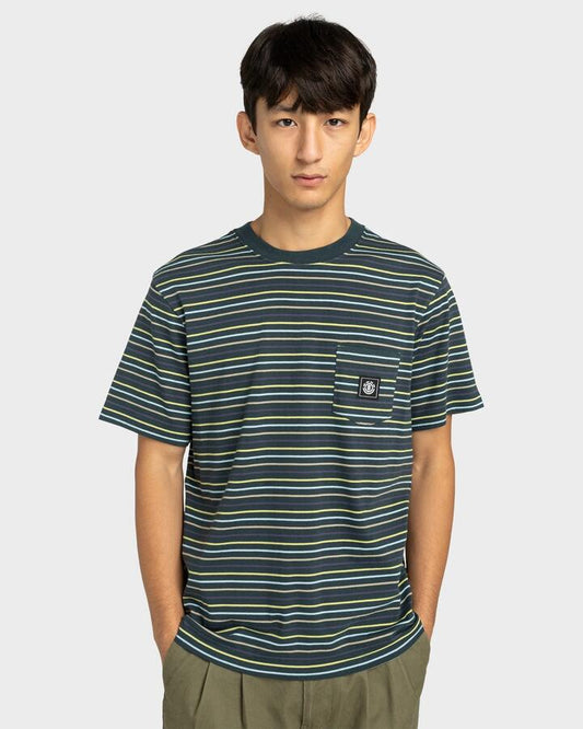 Image of a model wearing Tops. Productname: Element Mens Icon Label Pocket T-Shirt Magicf/Weepwi/Forget/Alu/Grays - in Magicf/Weepwi/Forget/Alu/Grays colour by brand - Element