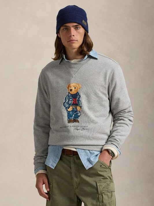 Image of a model wearing Outerwear. Productname: Polo Ralph Lauren Everest Bear Sweatshirt in Andover Heather colour by brand - Polo Ralph Lauren