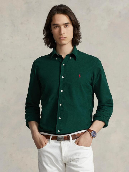 Image of Shoes. Productname: Polo Ralph Lauren Garment-Dyed Oxford Shirt in Moss Agate colour by brand - Polo Ralph Lauren
