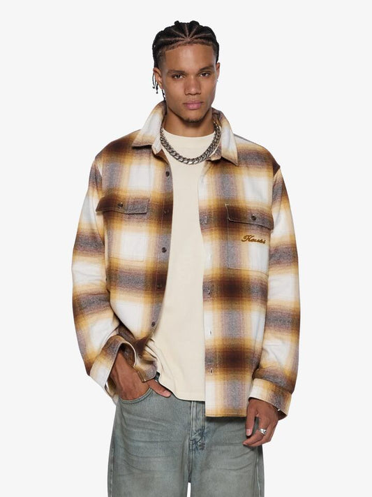 Image of a model wearing Tops. Productname: Ksubi Rosebowl Ls Shirt in ORANGE colour by brand - Ksubi