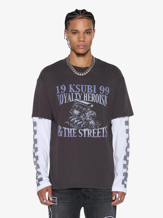 Image of a model wearing Tops. Productname: Ksubi Engine Ls Layer Tee in BLACK colour by brand - Ksubi