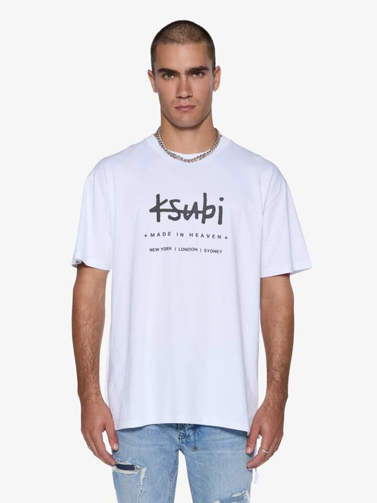 Image of a model wearing Tops. Productname: Ksubi Plated Biggie Ss Tee in WHITE colour by brand - Ksubi