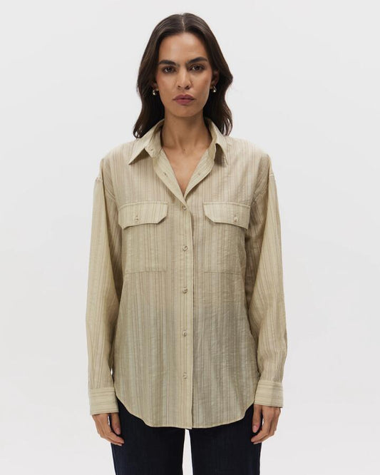 Image of a model wearing Tops. Productname: MSE Textured Shirt in Natural colour by brand - MSE