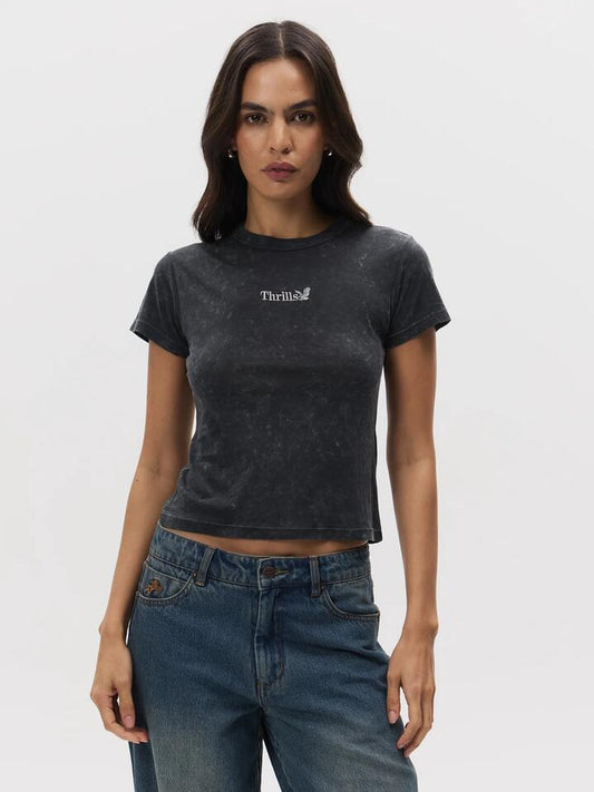 Image of a model wearing Tops. Productname: Thrills Thrills Workwear Boy Tee in MERCH BLACK colour by brand - Thrills