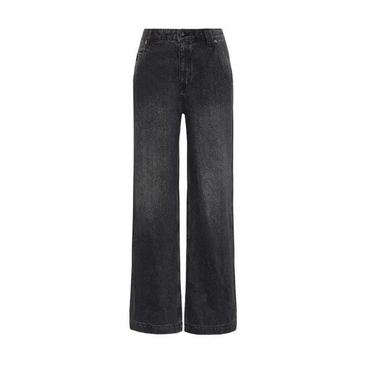 Image of a model wearing Denim. Productname: The Runaways Wide Leg Jean in Washed Black colour by brand - sass and bide