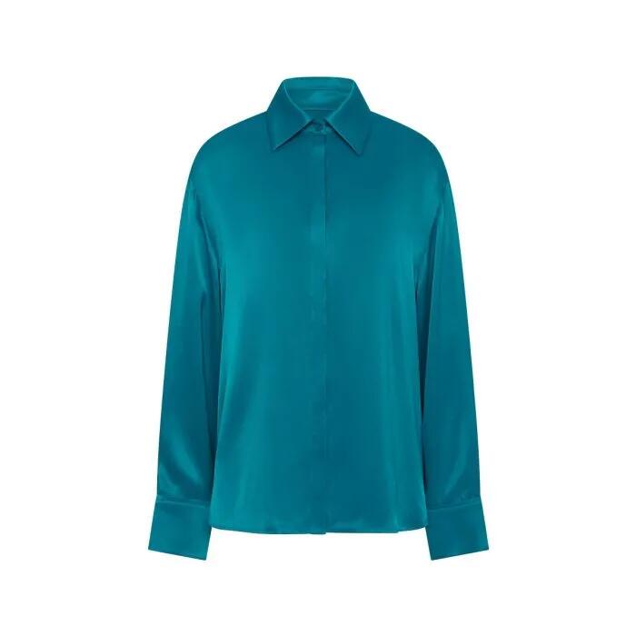 Image of a model wearing Tops. Productname: Darcey Shirt in DARK TURQUOISE colour by brand - sass and bide