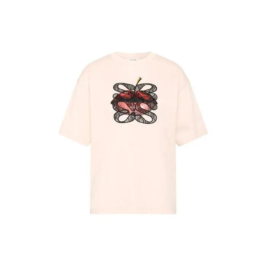 Image of a model wearing Tops. Productname: Laced Lips Tee in BABY BLOSSOM colour by brand - sass and bide