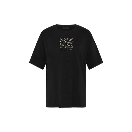 Image of a model wearing Tops. Productname: Loophole Tee in Black colour by brand - sass and bide