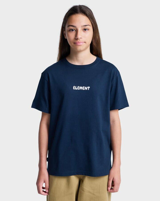 Image of a model wearing Tops. Productname: Element Boys 8-16 Curious T-Shirt Eclipse Navy - in Eclipse Navy colour by brand - Element