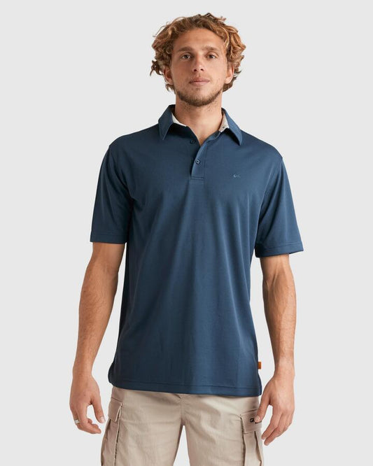 Image of a model wearing Shorts. Productname: Quiksilver Mens Pacific Polo Short Sleeve Shirt Midnight Navy - in Midnight Navy colour by brand - Quiksilver