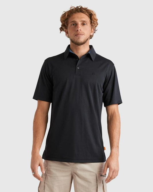 Image of a model wearing Shorts. Productname: Quiksilver Mens Pacific Polo Short Sleeve Shirt Black - in Black colour by brand - Quiksilver