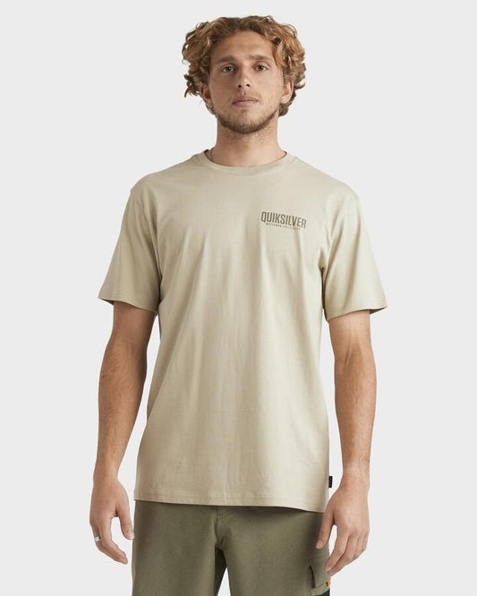 Image of a model wearing Tops. Productname: Quiksilver Mens Fish On T-Shirt Cloudy Gray - in Cloudy Gray colour by brand - Quiksilver